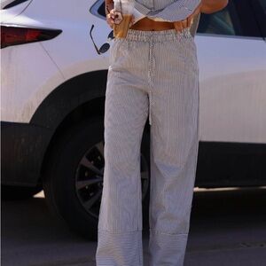 Lane 201 Navy Striped Wide-Leg Women's Pants